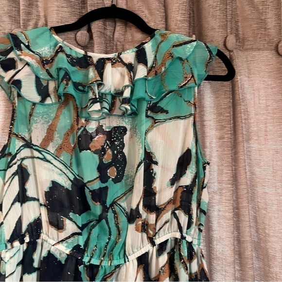 Mushka by Sienna Rose Inc Turquoise Abstract Pattern Ruffled Blouse Size Medium - Picture 15 of 15